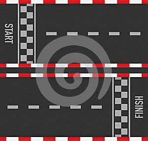 Rally races line track or road marking. Car or karting road racing vector background. Vector illustration.